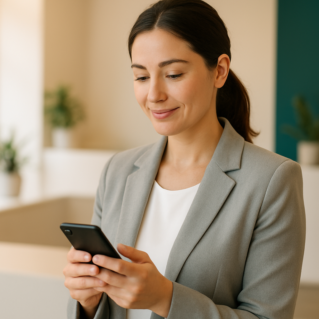 Professionnelle de service utilisant Relios sur son smartphone